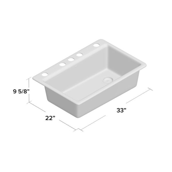K-5871-5UA3-0 Riverby 33  x 22  x 9-5 8  Under-Mount Single-Bowl Kitchen Sink with Accessories, 5738RR For Cheap - Image 2