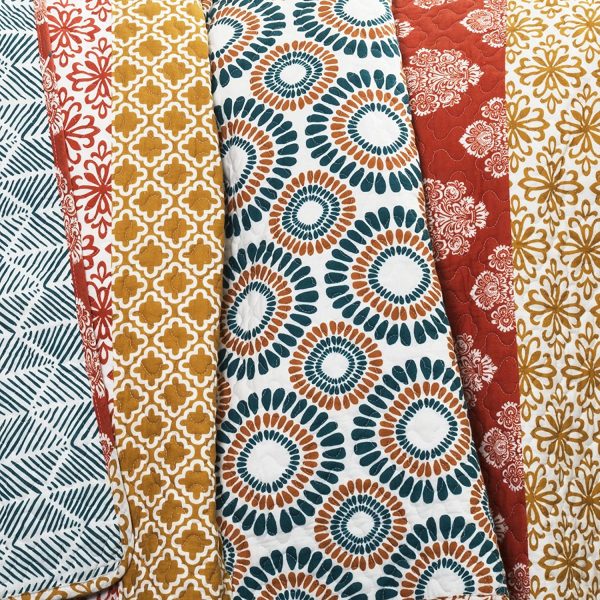 Lush Décor Bohemian Striped Quilt Reversible 3 Piece Colorful Boho Design Bedding Set, Full Queen, Turquoise, EC1024 Online now - Image 5