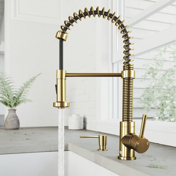Matte Brushed Gold Edison Pull Down Single Handle Kitchen Faucet with Optional Soap Dispenser, EC1120 For Cheap - Image 2